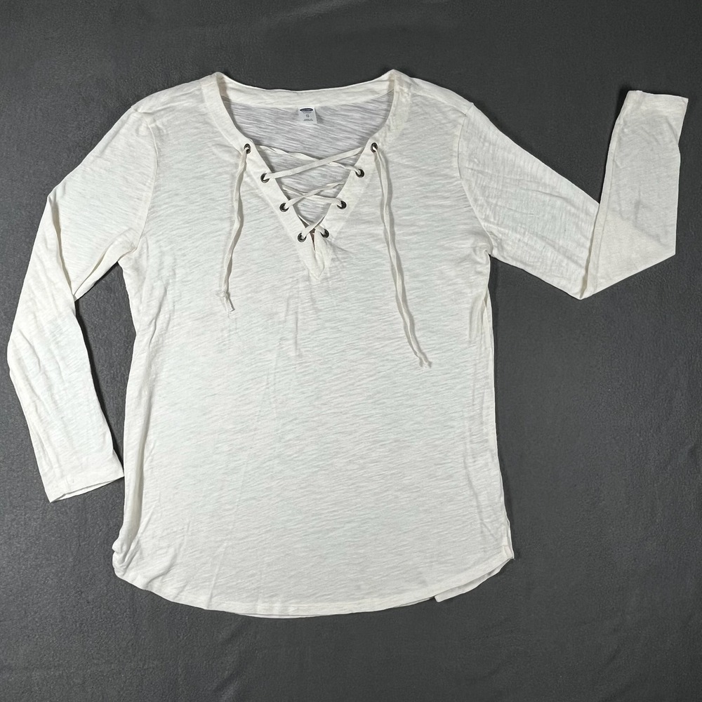 Lace-Up Softcore Cottagecore Top Size XS Cream Boho Coastal Cowgirl‎ Slouchy Fit
